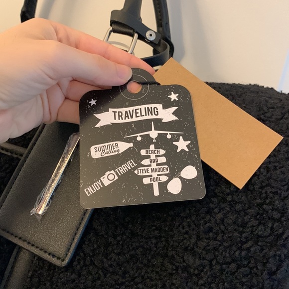 Steve Madden Black Sherpa Duffle Travel Bag - Picture 5 of 17